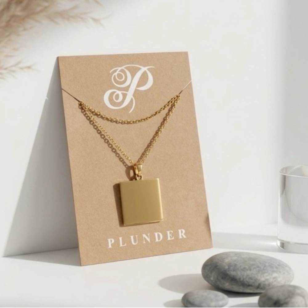 Plunder Gold Double-Layer Necklace with Square Pendant - Picture 2 of 2